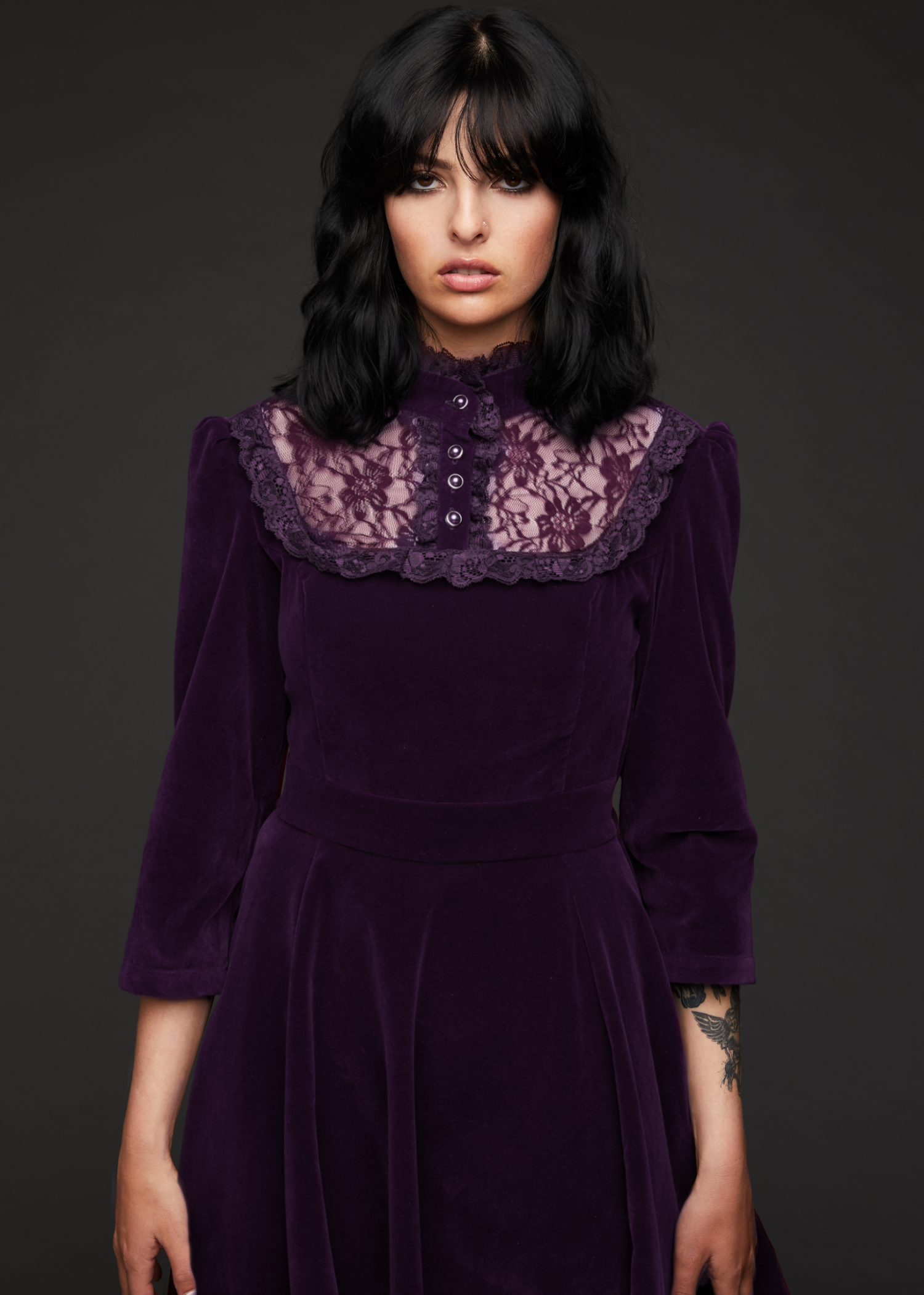 Still Loving You Purple Velvet Gothic Dress - Purple