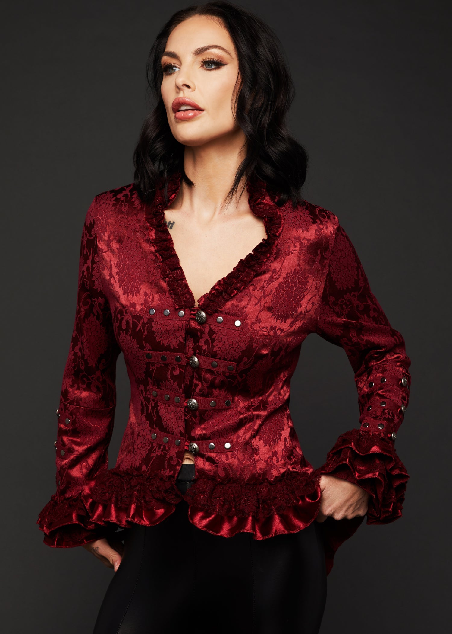 Burgundy Red Tail Jacket Gothic Steampunk Coat - Red