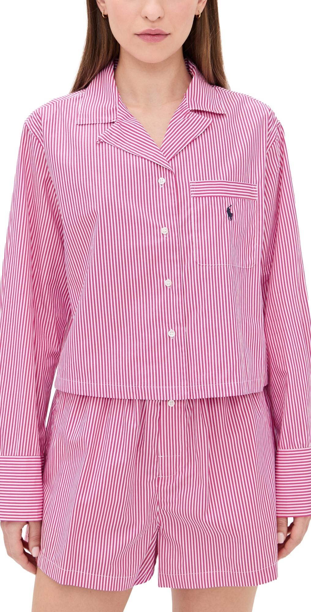 Polo Ralph Lauren Crop Top & Boxer Pajama Set College Pink Stripe