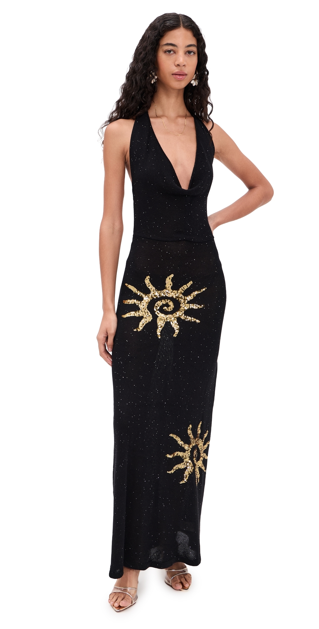 Runaway the Label Yasmina Plunge Cowl Knit Maxi Dress Black