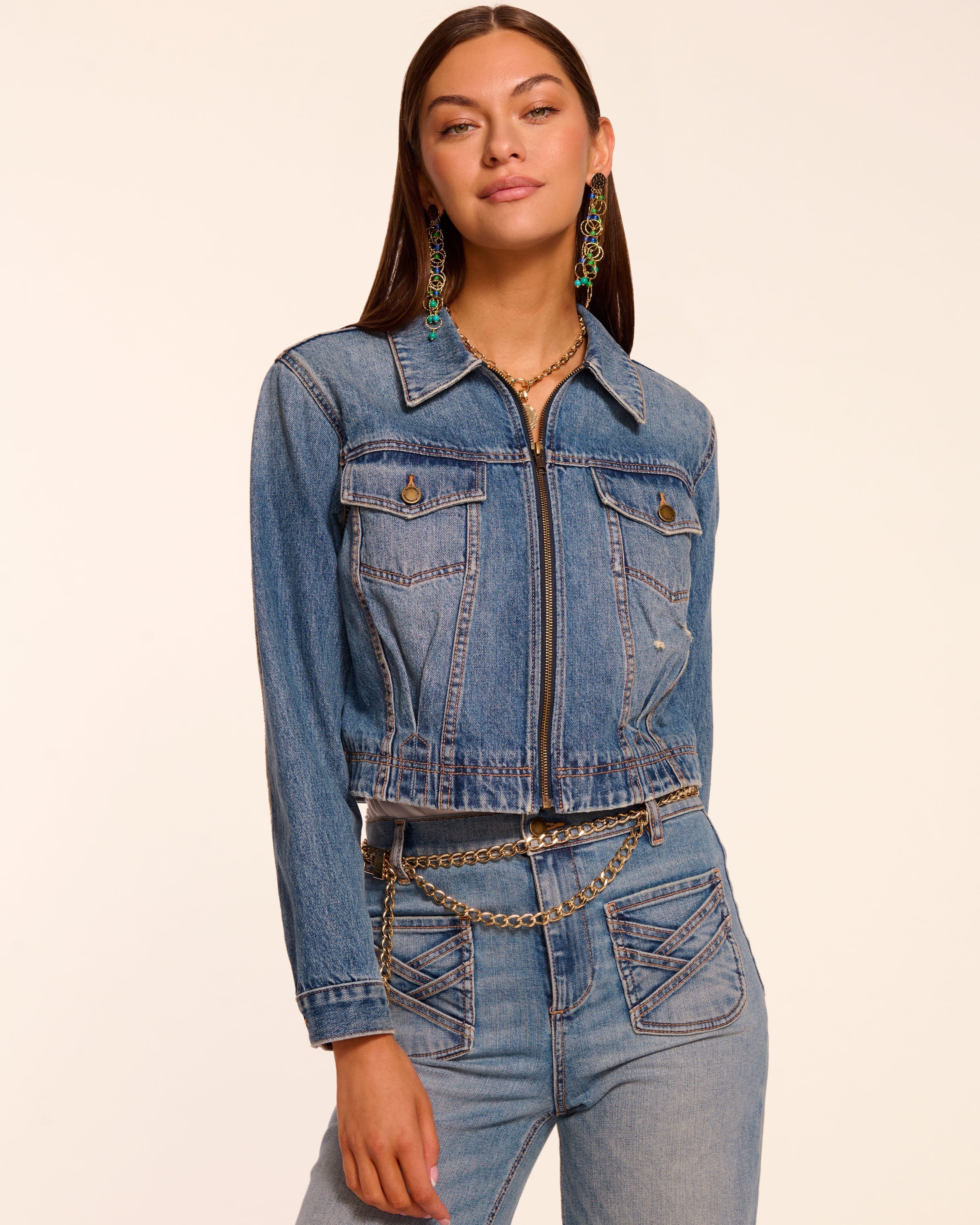 Jannah Distressed Denim Jacket in Vintage wash