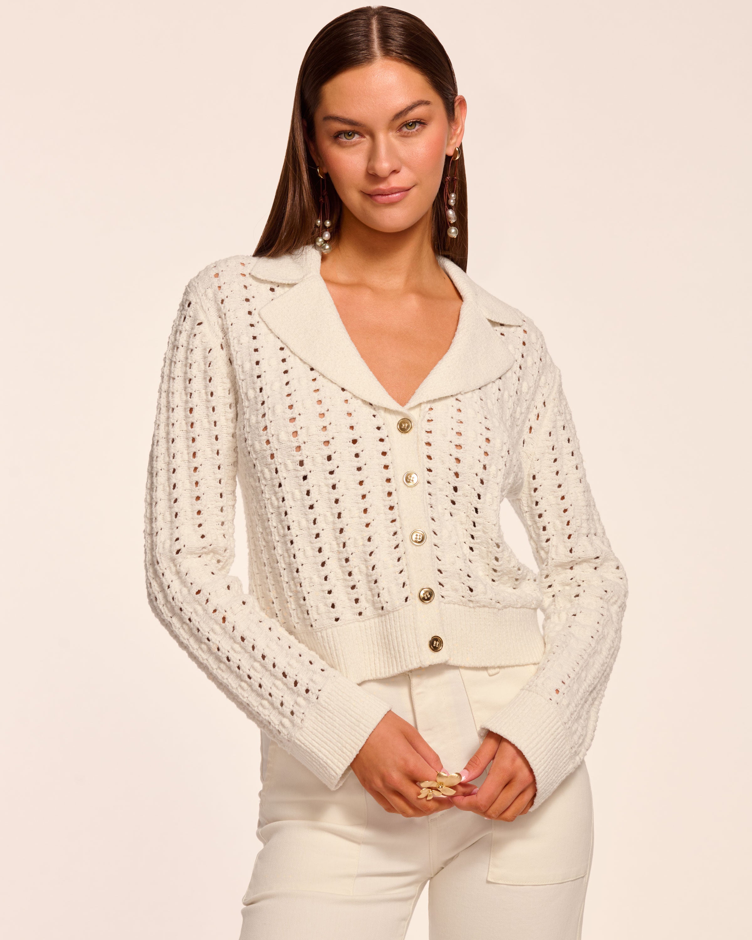 Nadia Bauble Knit Cardigan in Ivory