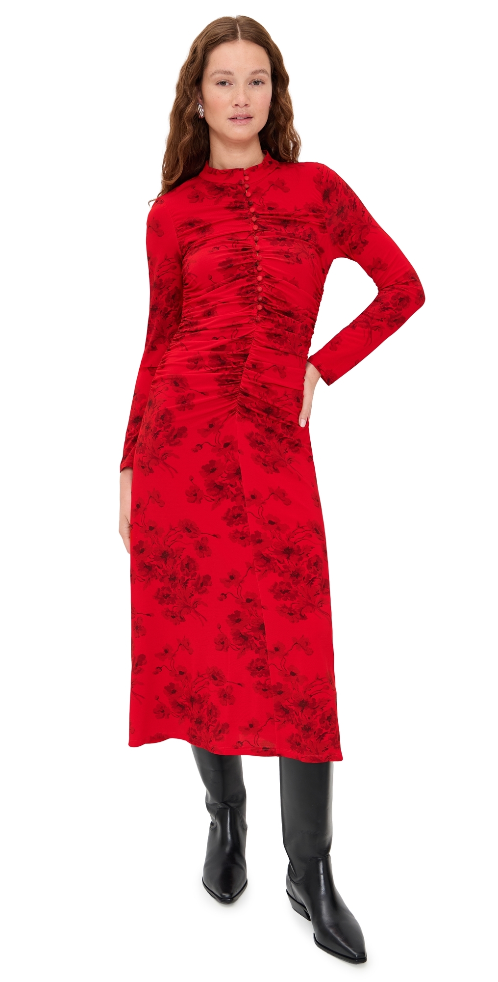 Sea Cornelia Print Long Sleeve Midi Dress Red X