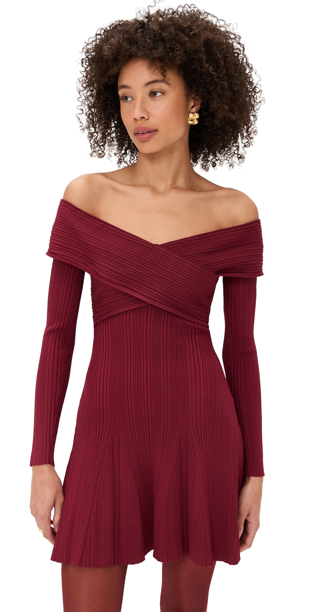 Self Portrait Burgundy Viscose Knit Mini Dress Burgundy