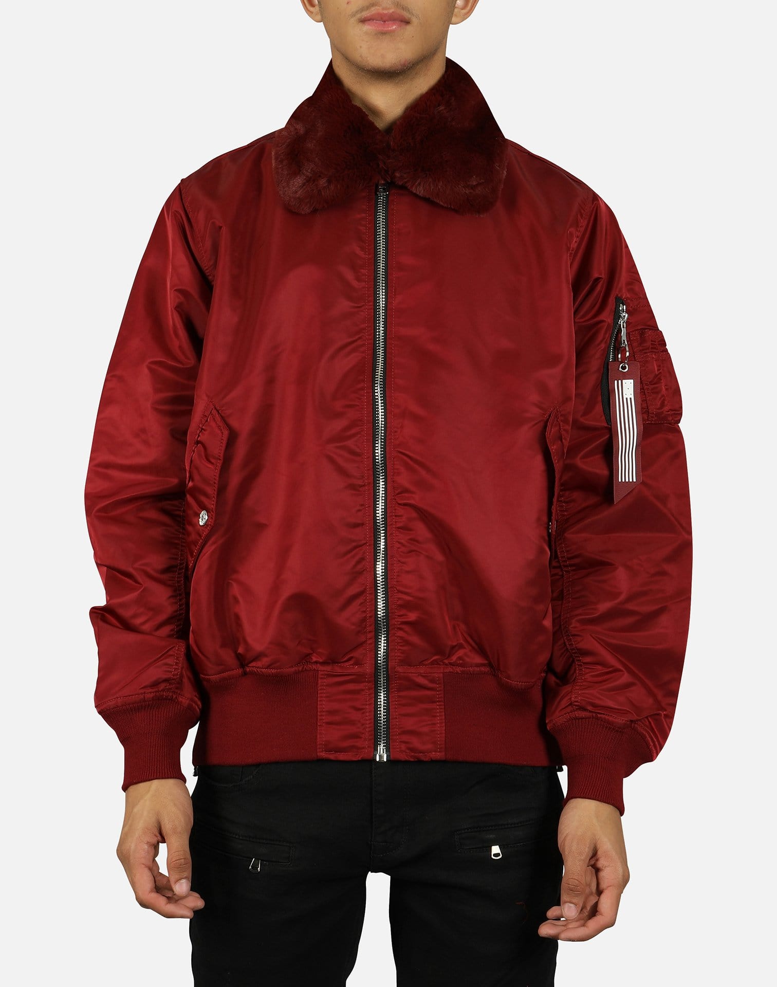 Smoke Rise MA FAUX FUR COLLAR BOMBER JACKET