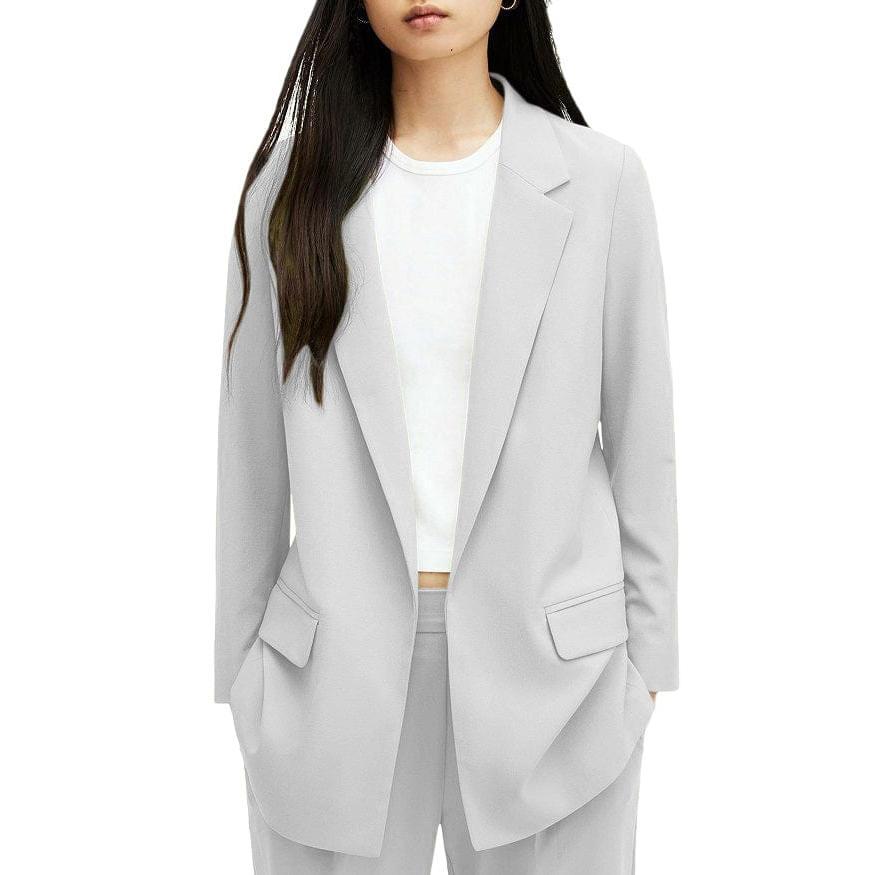 SoloveDress Women's Piece Solid Suit Notch Lapel Hidden Button Pants Set Blazer+Pants - White