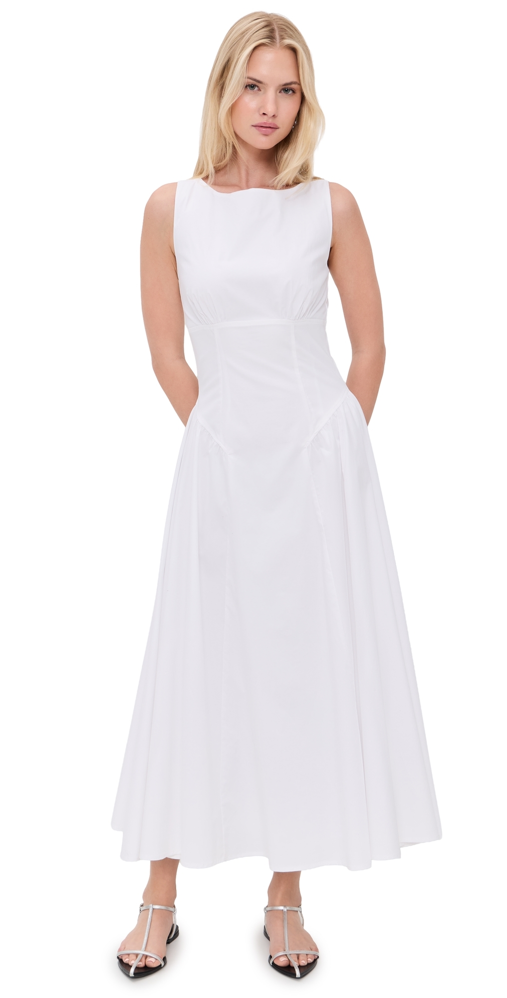 STAUD Gwen Midi Dress White