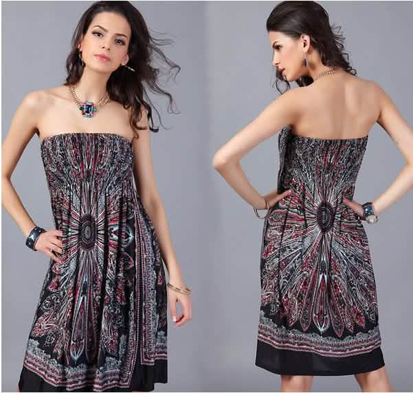 Strapless Paisley Print Dress - Assorted Styles and Sizes - Black Explosion