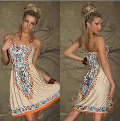 Strapless Paisley Print Dress - Assorted Styles and Sizes - X Beige Bohemian