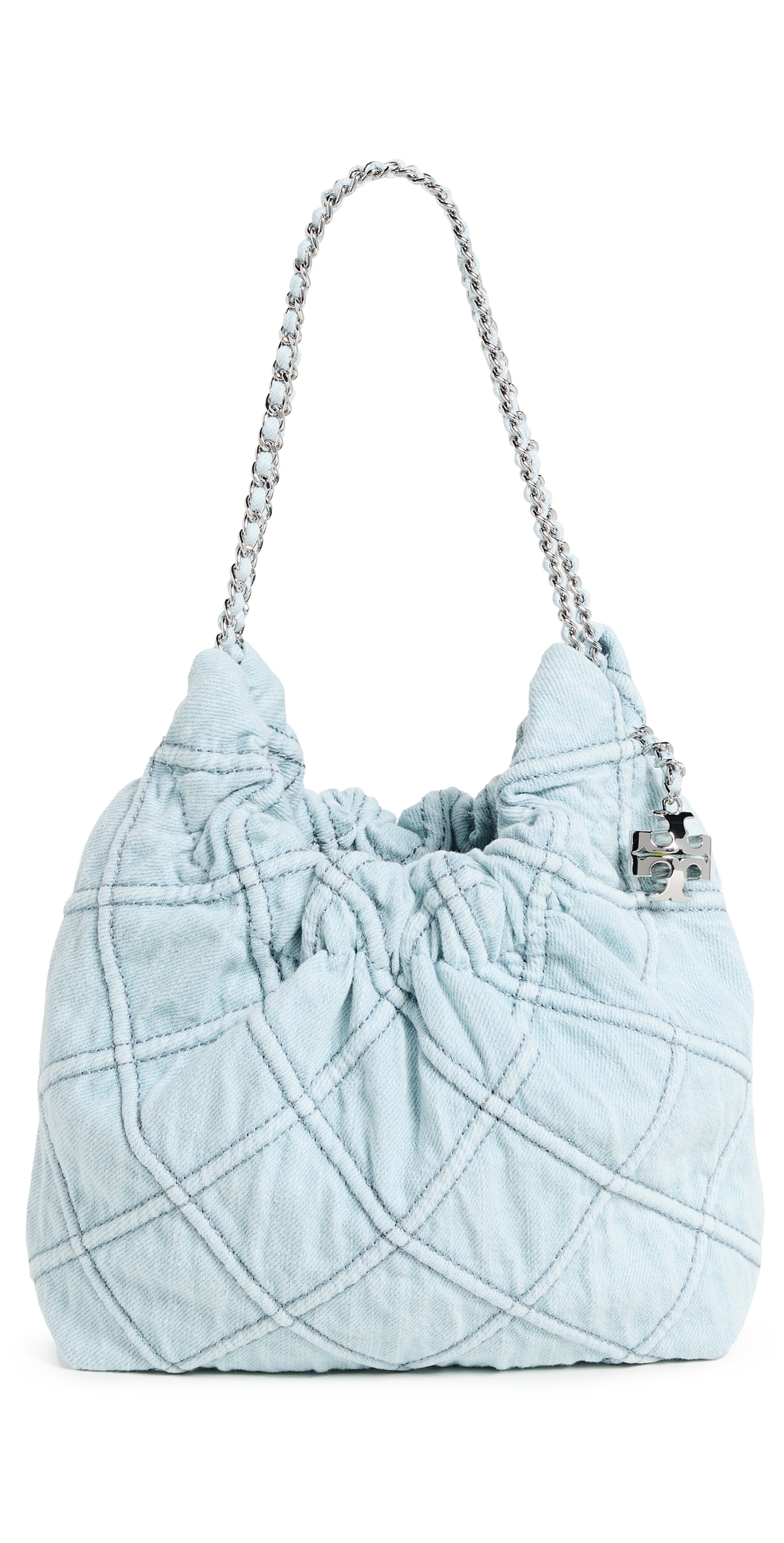 Tory Burch Fleming Denim Mini Hobo Bag Seltzer One