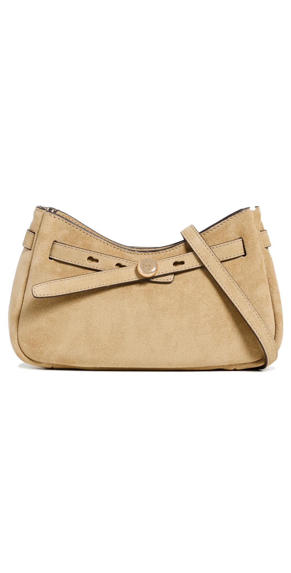 Tory Burch Romy Suede Zip Top Crossbody Bag Butter One