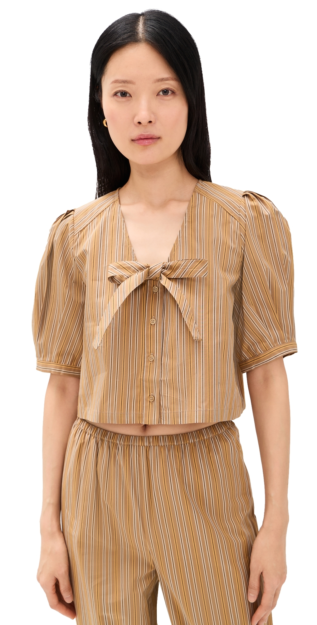 The Tiny Big Sister Striped Bow Blouse Light Brown