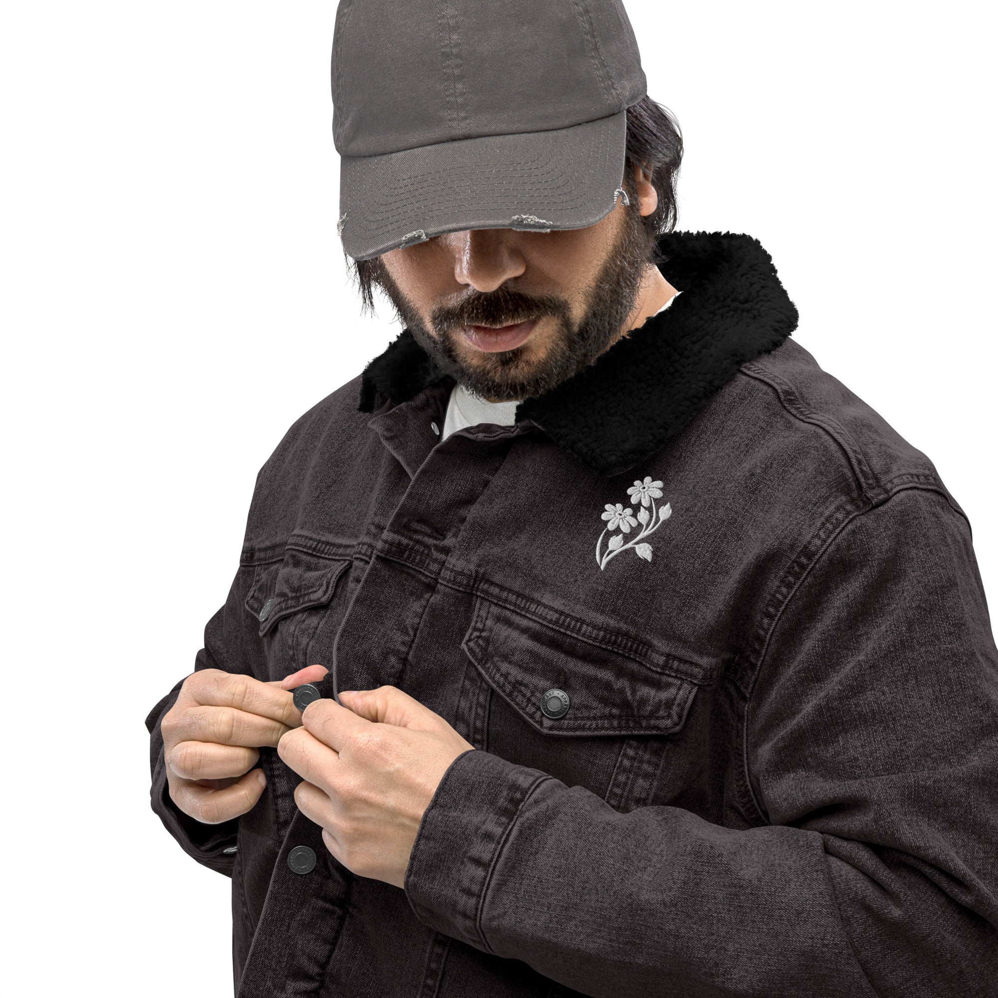 Embrace the Bloom - Unisex Denim Sherpa Jacket -