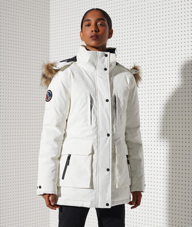 Superdry Women's Women's Sport Everest Down Snow Parka Coat White Optic