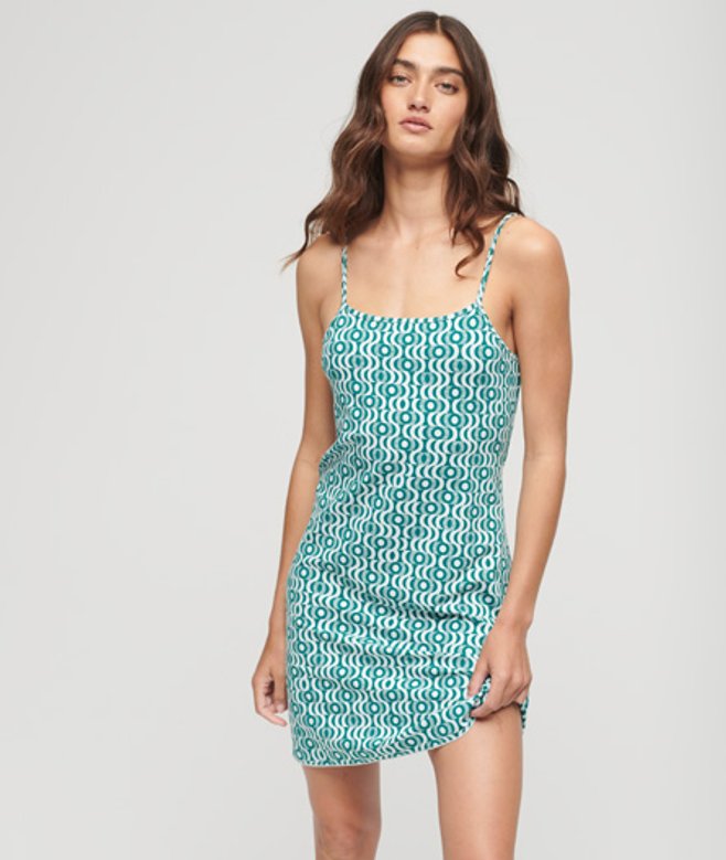Superdry Women's Women's Printed Cami Jersey Mini Dress Blue Crescent Moon Print