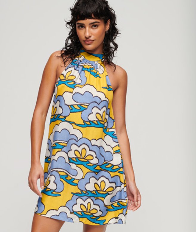 Superdry Women's Women's High Neck Sleeveless Mini Dress Yellow Cloud Yellow Floral