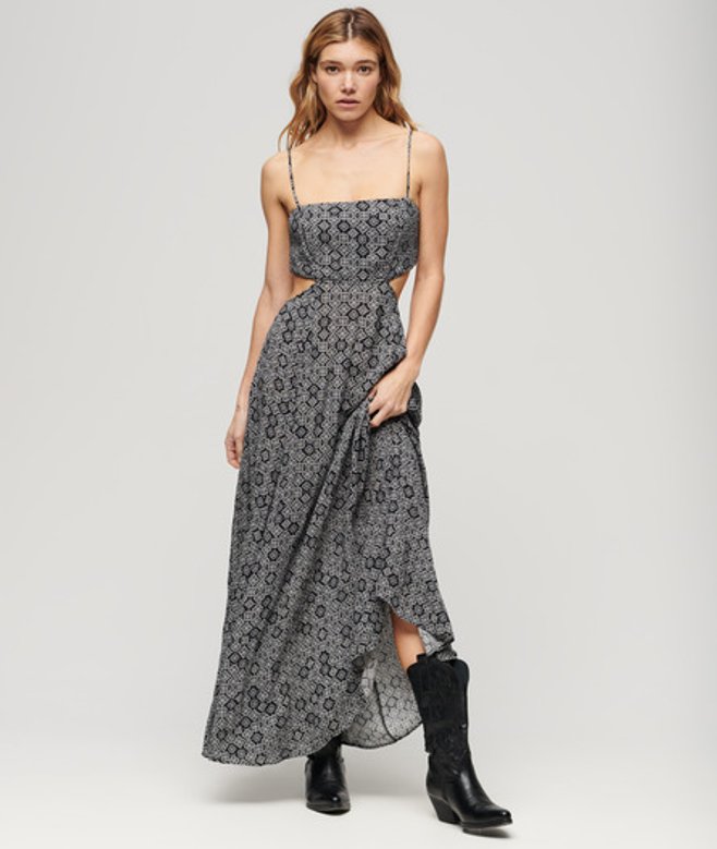 Superdry Women's Women's Sheered Back Maxi Dress Black Black s Geo