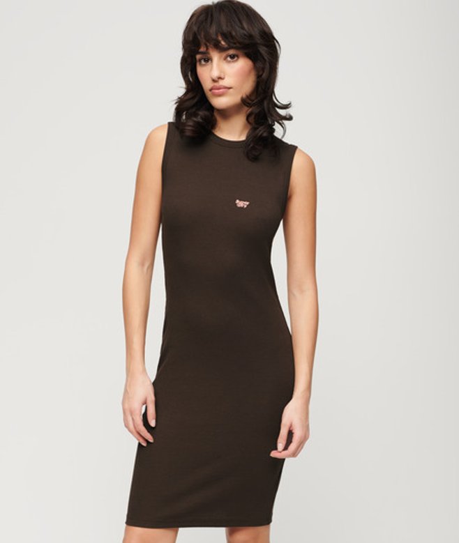 Superdry Women's Women's Rib Bodycon Midi Dress Brown Dark Brown