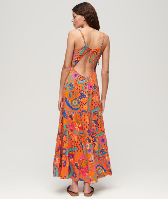 Superdry Women's Women's Smocked Cami Maxi Dress Orange Vera Floral Orange