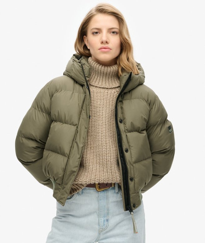 Superdry Women's Hooded Sports Puffer Bomber Jacket Green