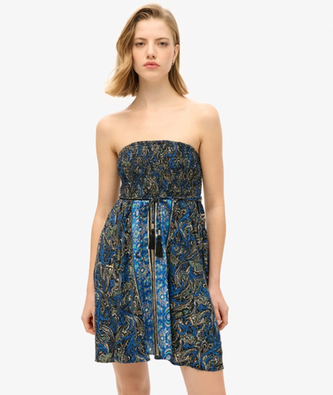 Superdry Women's Paisley Print Bandeau Dress Navy