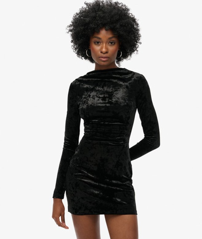 Superdry Women's Women's Velvet Long Sleeve Mini Dress Black