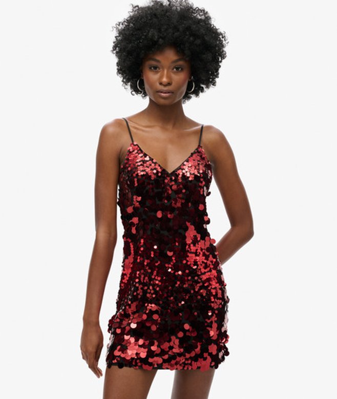 Superdry Women's Women's Disco Sequin Mini Dress Red Red Brocade