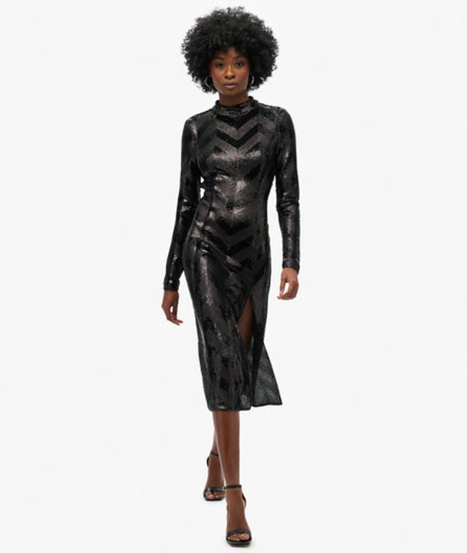 Superdry Women's Chevron Open Back Midi Dress Black