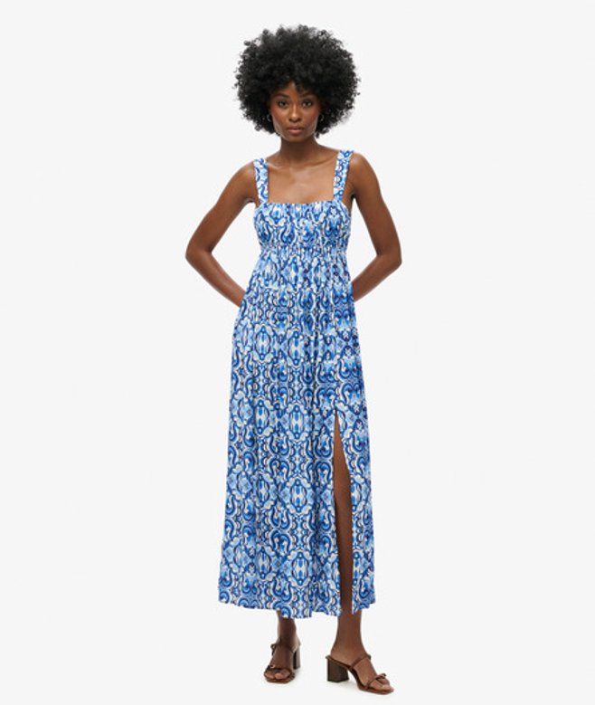 Superdry Women's Women's Tie Back Maxi Dress Blue Tile Print Blue