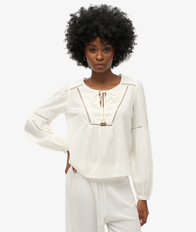 Superdry Women's Women's Ibiza Long Sleeve Beach Blouse White Off White
