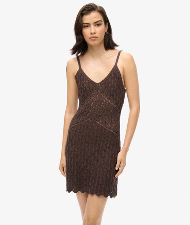 Superdry Women's Women's Crochet Cami Mini Dress Brown Dark Oak Brown