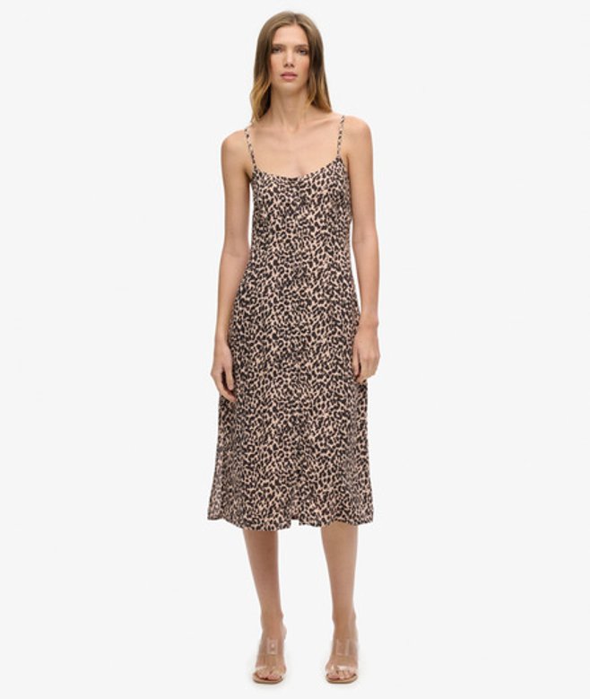 Superdry Women's Women's Printed Button-up Cami Midi Dress Pink Pink Animal Print