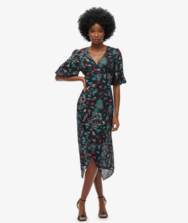 Superdry Women's Short Sleeve Sheer Midi Dress Black