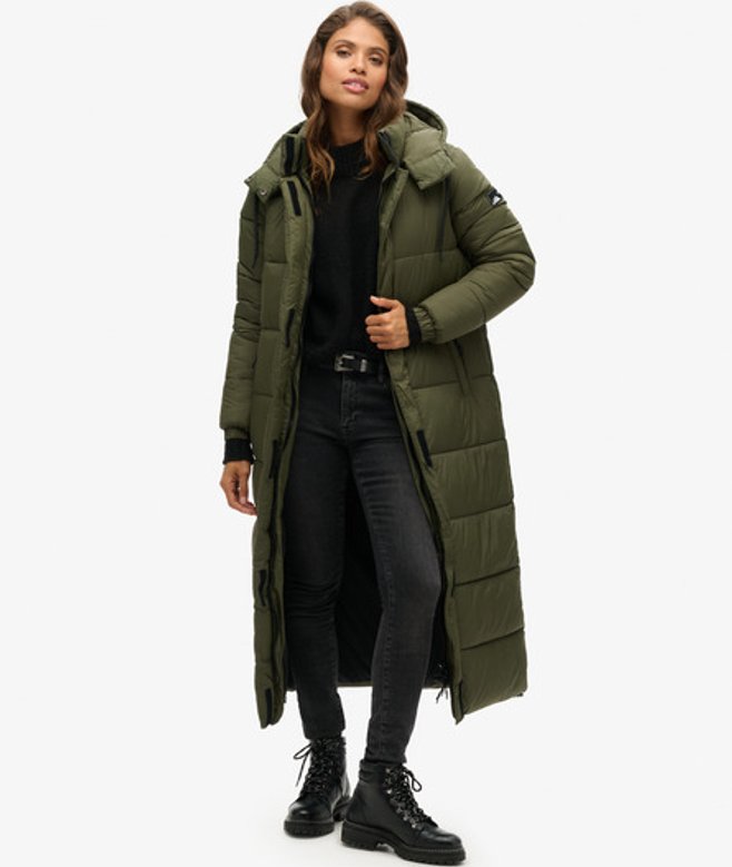 Superdry Women's Women's Women's Classic Quilted Ripstop Longline Puffer Coat, Khaki