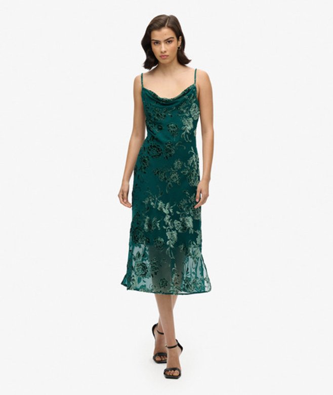 Superdry Women's Devore Cowl Neck Midi Slip Dress Green