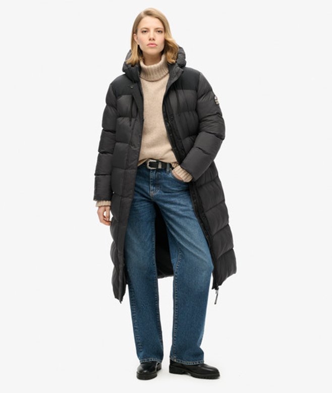 Superdry Women's Rip-stop Longline Puffer Coat Black