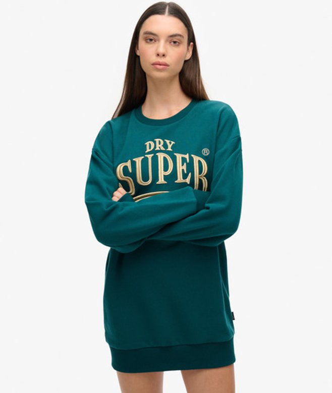Superdry Women's Luxe Metallic Logo Sweat Dress Green