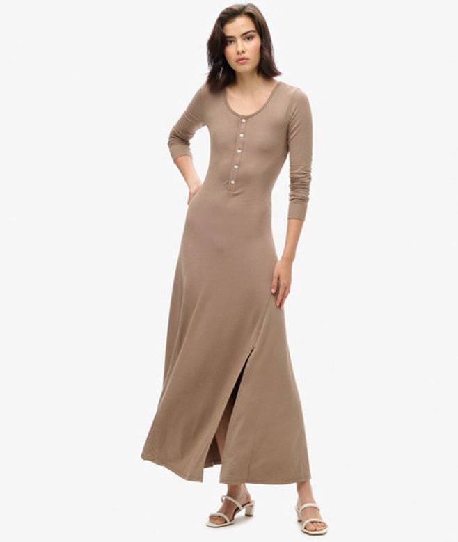 Superdry Women's Half Button Midi Dress Brown