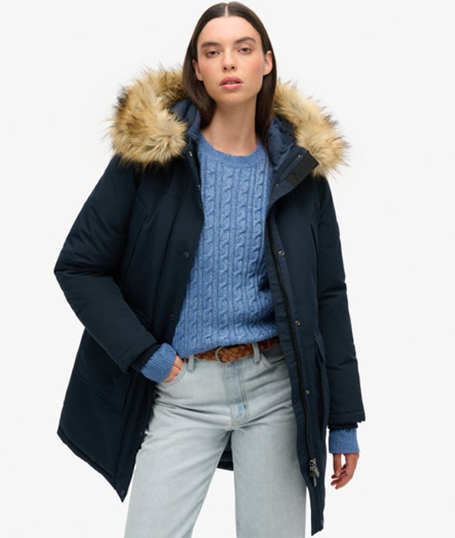 Superdry Women's Everest Faux Fur Parka Coat Navy