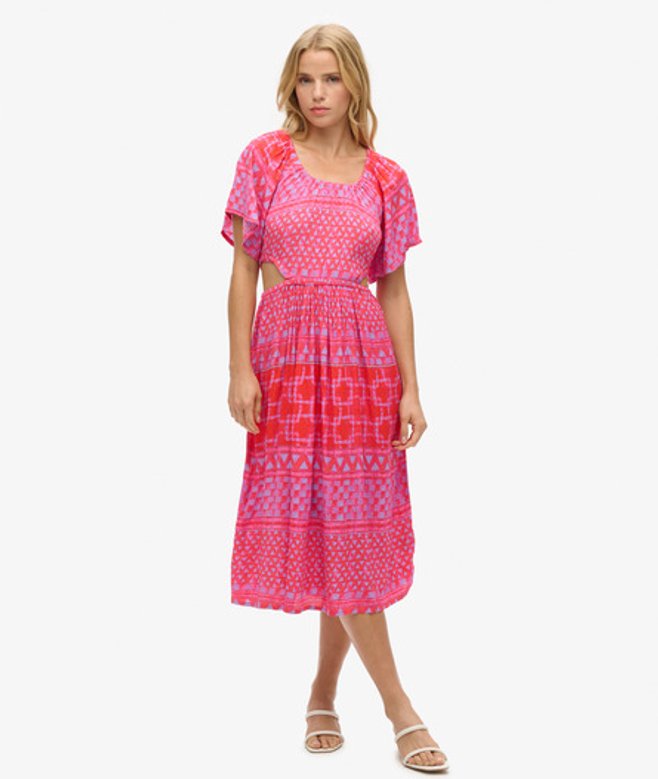 Superdry Women's Women's Printed Cut Out Midi Dress Pink Shibori Layer Pink