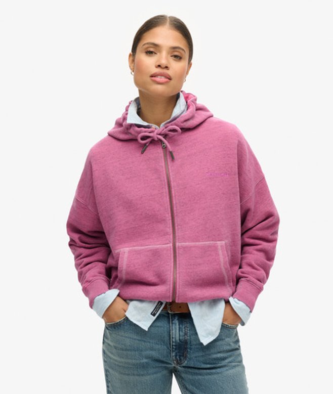 Superdry Women's Essential Logo Overdyed Zip Hoodie Pink