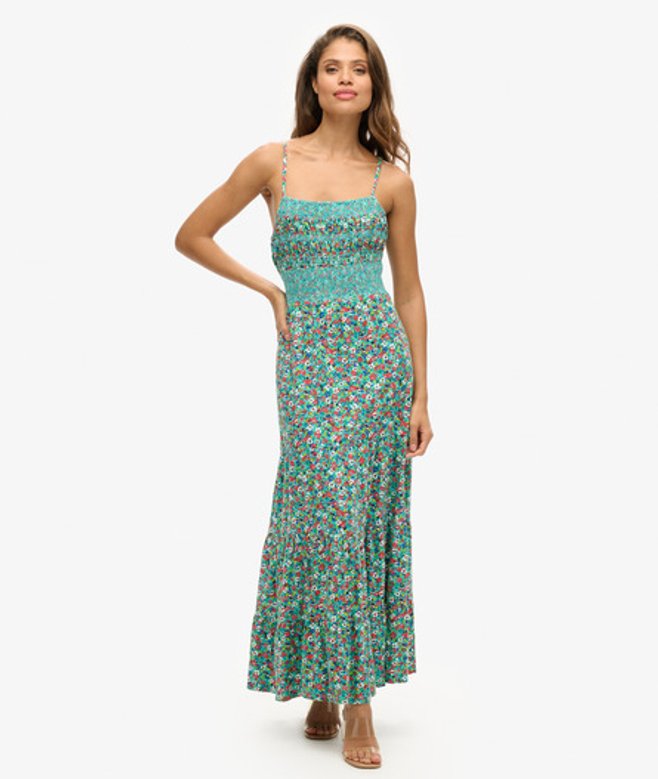 Superdry Women's Women's Smocked Cami Maxi Dress Green Betsy Ditsy Green