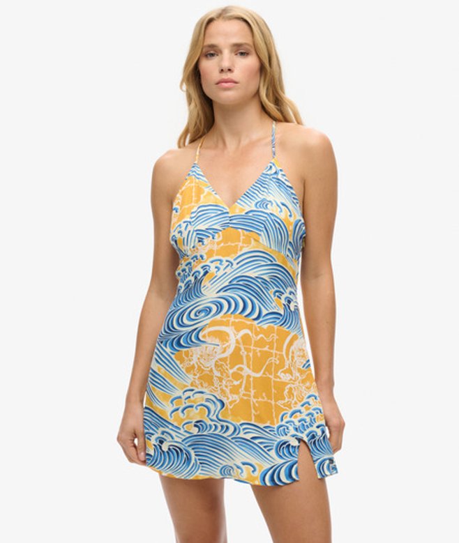Superdry Women's Women's Printed Mini Slip Dress Gold Nimi Kam Gold