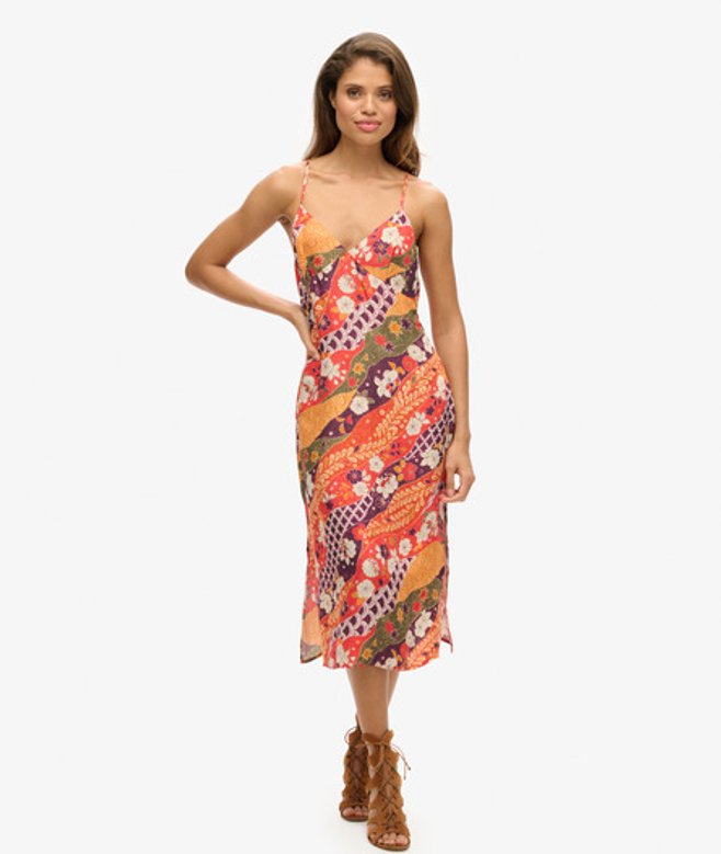 Superdry Women's Women's Printed Midi Slip Cami Dress Red Fluro Red Michinaga