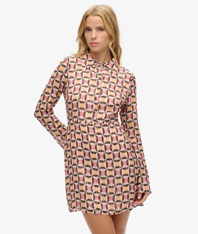 Superdry Women's Women's Printed Mini Shirt Dress Pink Jamson Print
