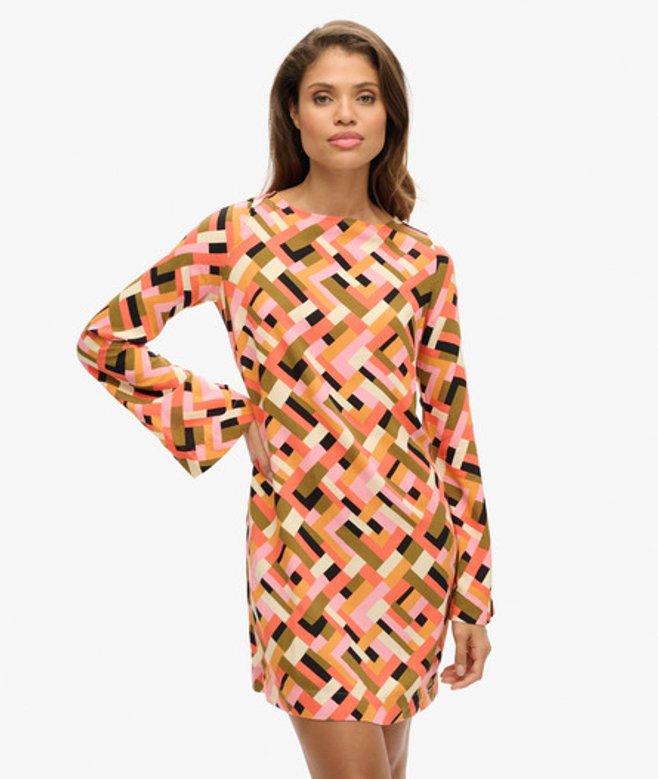 Superdry Women's Women's Printed Open Back Mini Dress Orange Quilt Geo Orange