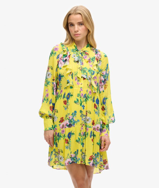 Superdry Women's Women's Studios Off Duty Mini Dress Yellow Bright Pop Floral Yellow