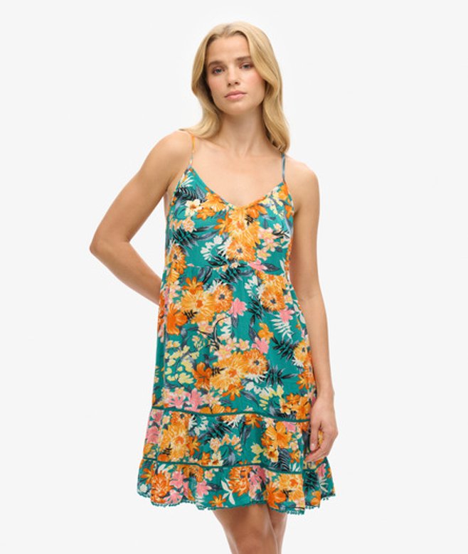 Superdry Women's Women's Mini Cami Beach Dress Turquoise Bali Blue Anemone