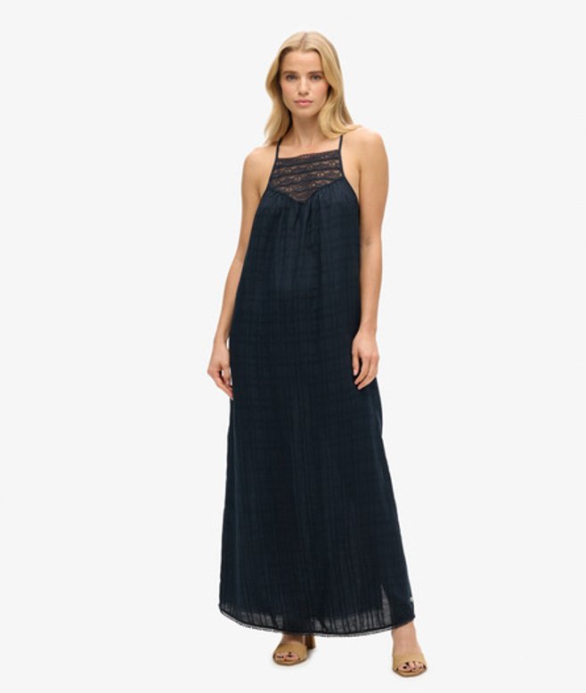 Superdry Women's Women's Lace Halter Maxi Beach Dress Navy Eclipse Navy