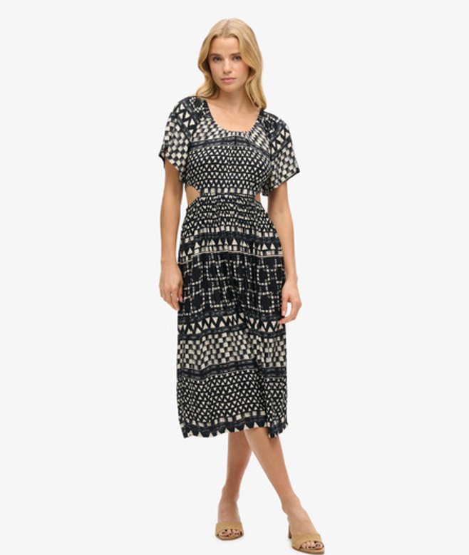 Superdry Women's Women's Printed Cut Out Midi Dress Black Shirbori Layer Mono